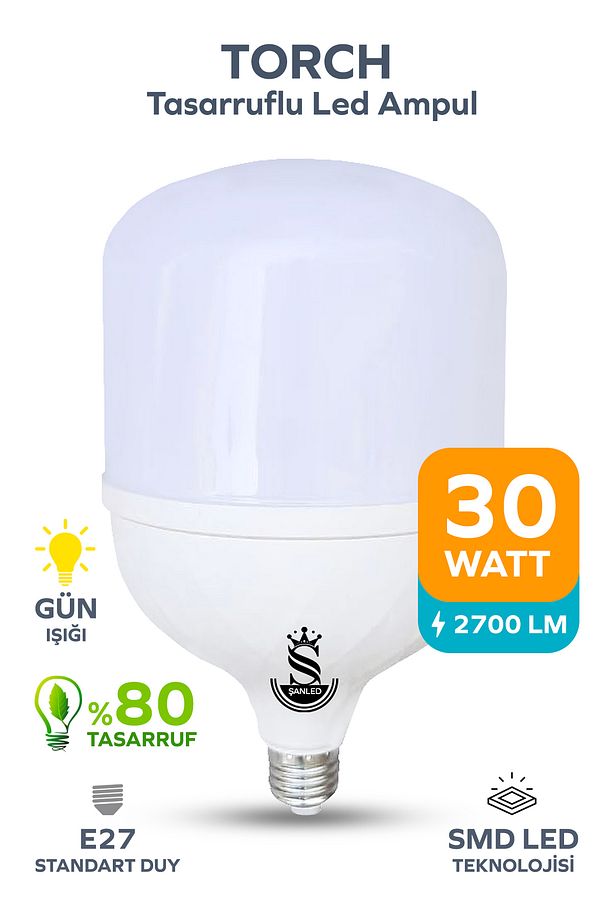 30W Tasarruflu E27 GÜN IŞIĞI Torch Led Ampul-1-2-4-6-8-10 ADETTİR - 1