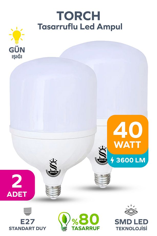 40W Tasarruflu E27 GÜN IŞIĞI Torch Led Ampul-1-2-4-6-8-10 ADETTİR - 1