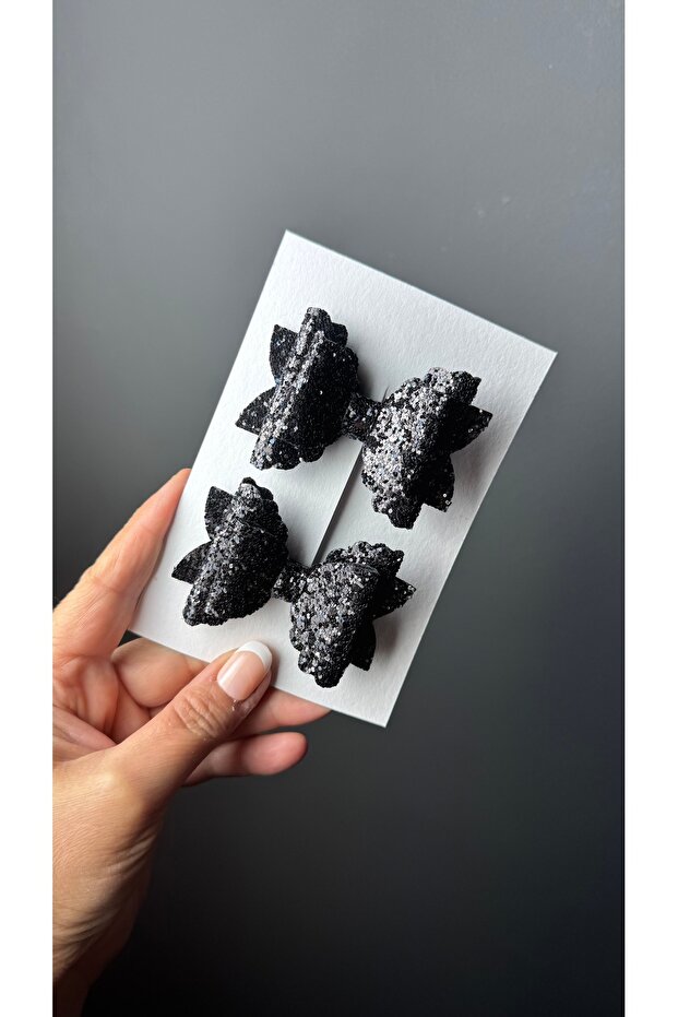 Yasemin Black Glitter Glitter Mini Bow Buckle Set of 2
