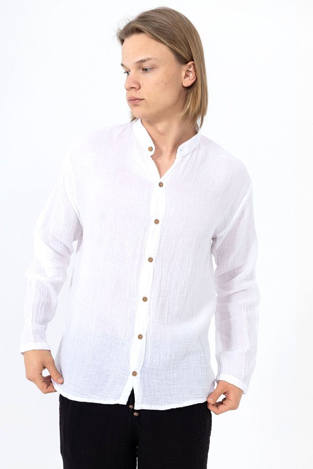 Men's Shirt - Muslin Judge Collar Long Sleeve Shirt - 4050