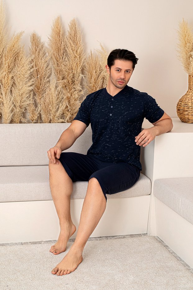 Sporty 100% Cotton Men's Pajama Set with Shorts- Stylish Men's Pajamas