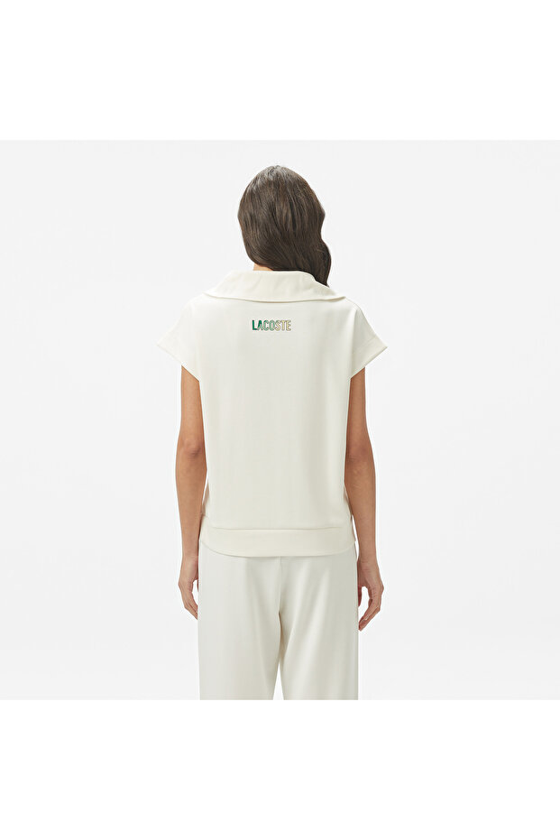 Kadın Kısa Kollu Yarım Fermuarlı Beyaz Sweatshirt - 2