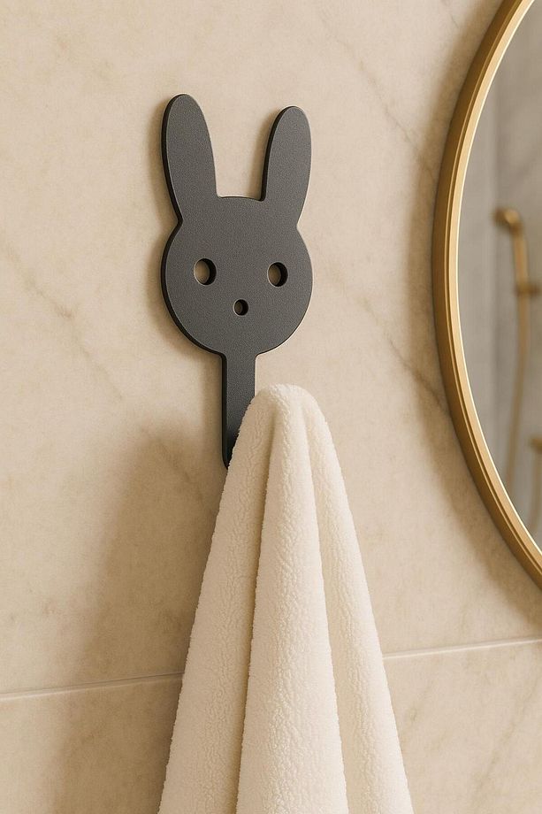 Tavşan Figürlü Yapışkanlı Banyo ,Mutfak Askılık - Çocuk Odası İçin Sevimli ve Pratik Duvar Askısı - 5