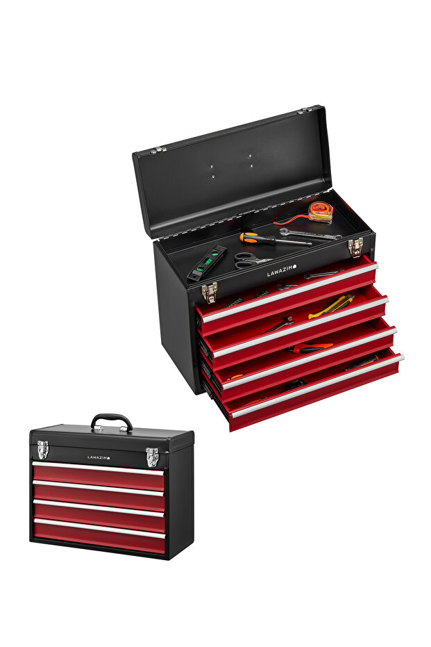 4-Drawers Tool Box with Handle -Black- Portable Tool Storage Box with Secure Latches - 1