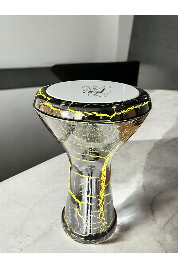 Profesyonel Mısır Darbuka Sarı Siyah Çatlak Desen - Kılıf Hediyeli - 3