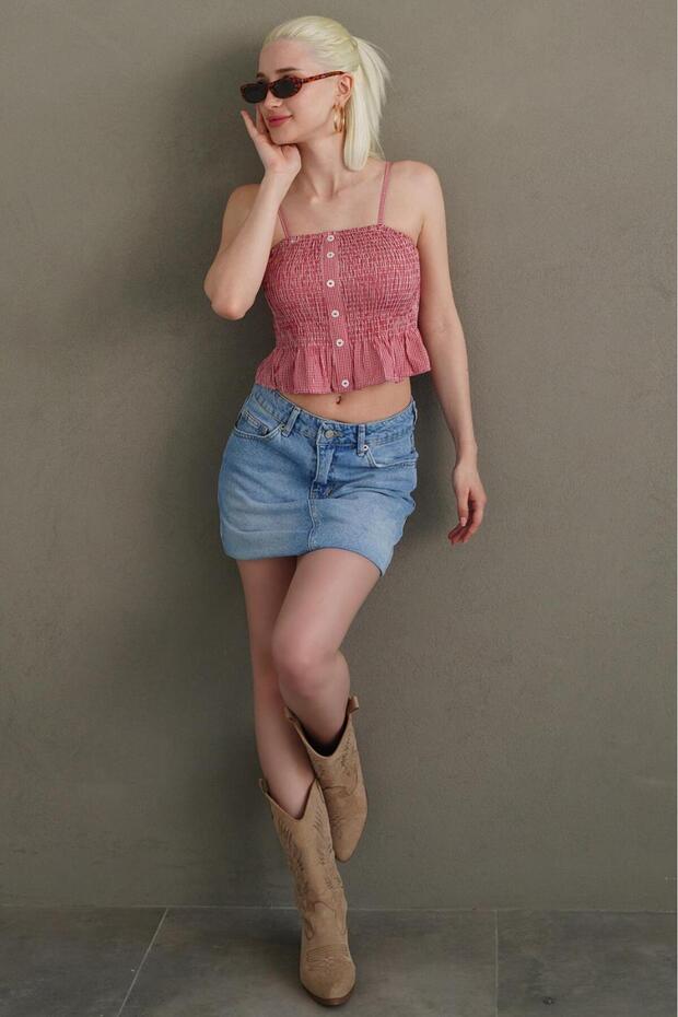 حزام أحمر قابل للتعديل من القماش القطني Mg2371 - 6