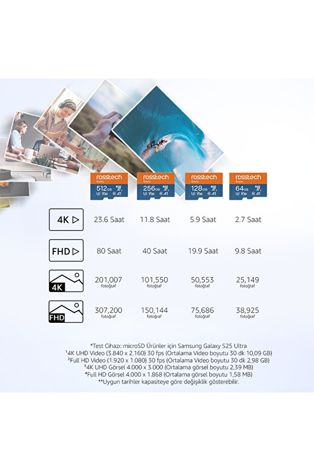 Extra 256Gb V30 Uhs-3 C10 100Mb/S Memory Card with Adapter - 3