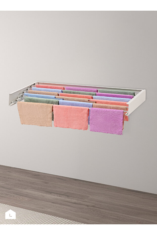 Step Up Laundry Drying Rack Wall Mounted with Wall Template and Long Screwdriver Bit - White - 6