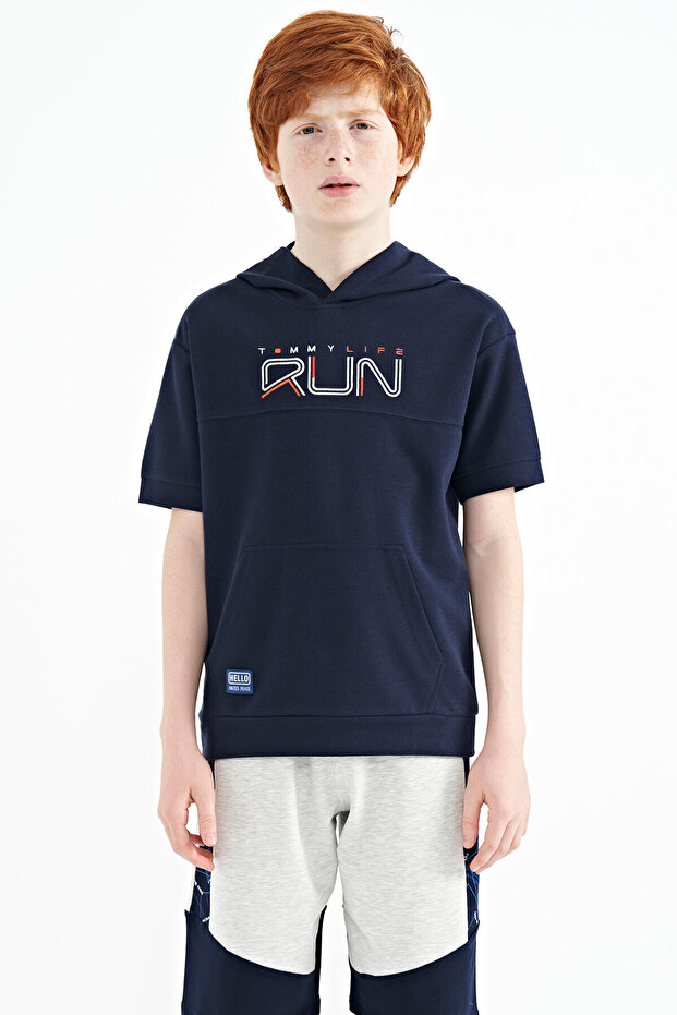 Indigo Kangaroo Pocket Hooded Oversize Boy's T-Shirt - 11160
