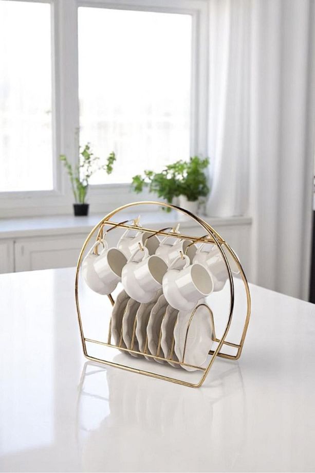Fincan Askılığı Standı, 6'lı Kahve Fincan Askılığı Stand, Gold Fincanlık - 3