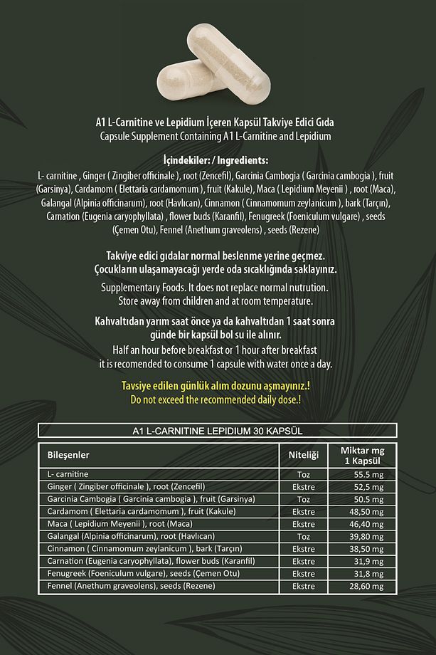 A1 L-carnitine Lepıdıum Bitkisel Diyet Kapsül - 4