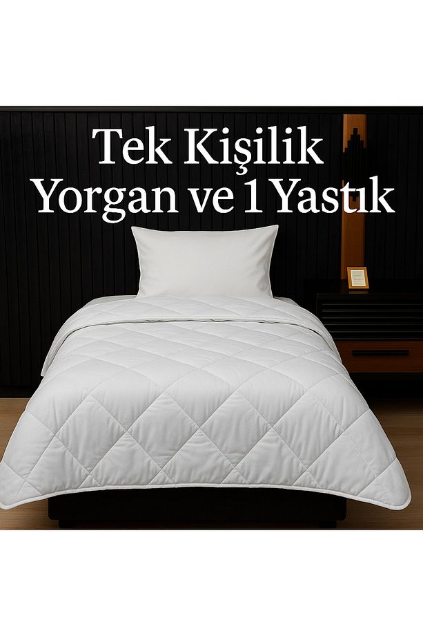 Tek Kişilik Yorgan ve 1 Yastık Seti - %100 Kuzu Yünü, Nefes Alır, Terletmez, 4 Mevsim Konfor - 1