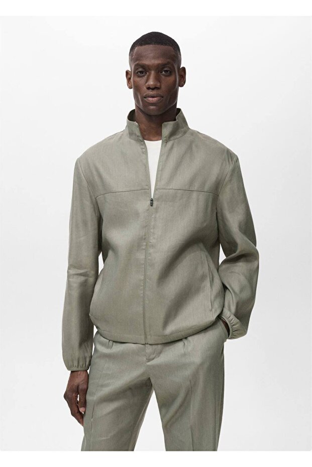 Fermuarlı keten ceket - 1