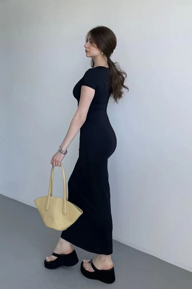 Siyah Kısa Kollu Balık Basic Premium Elbise 115 Cm - 2