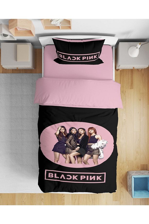 Black Pink Basklı 3d Tek Kişilik Genç Kız Nevresim Takımı - 1