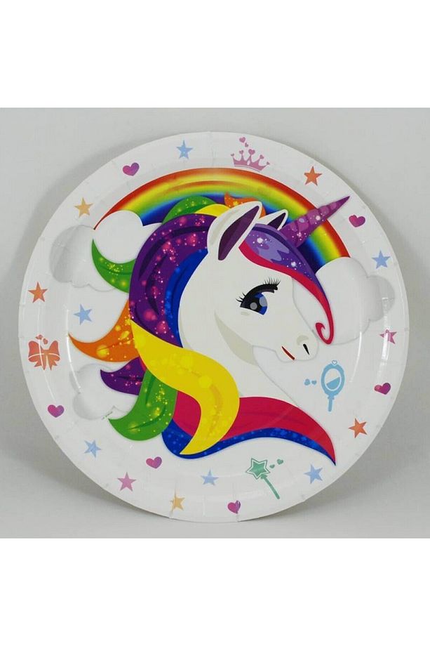 Unicorn Temalı Parti Seti 8 Kişilik Kağıt Tabak ve Bardak Çocuk Doğum Günü Süsleri - 5