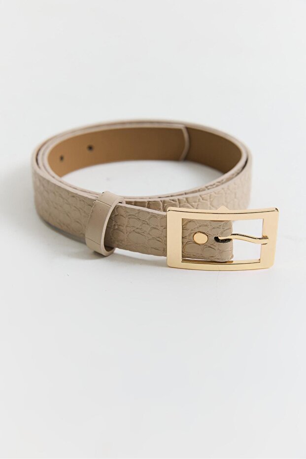 Rectangular Buckle Faux Leather Belt Mink