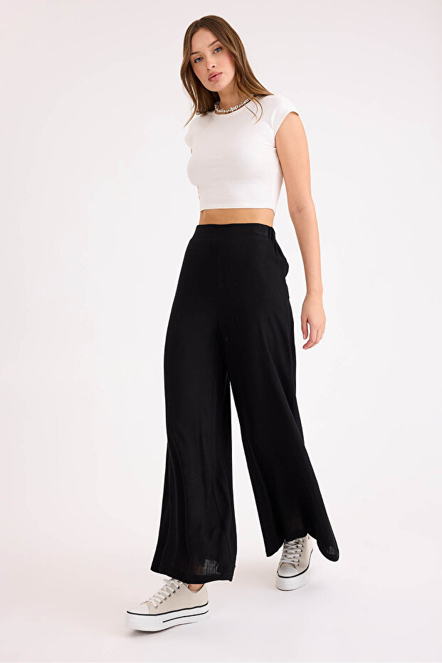 Viscose Linen Casual Trousers with Elastic Back - 2