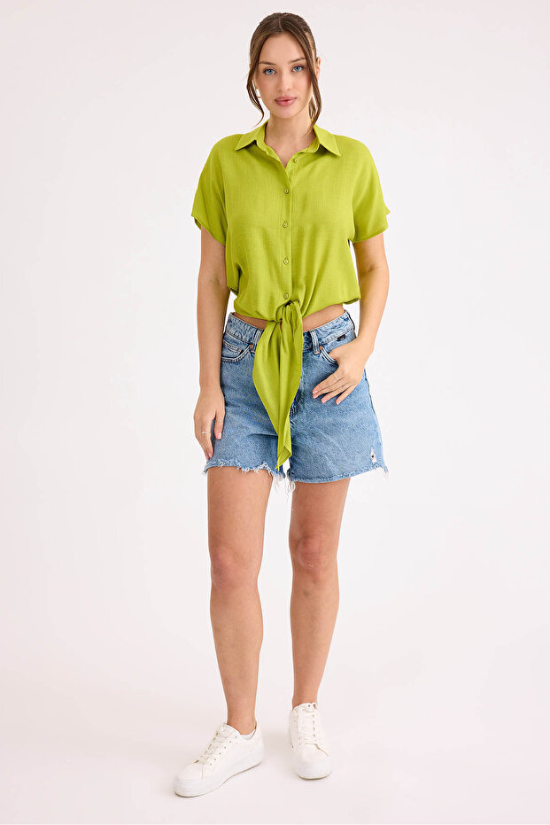 Tie Waist Short Sleeve Casual Shirt