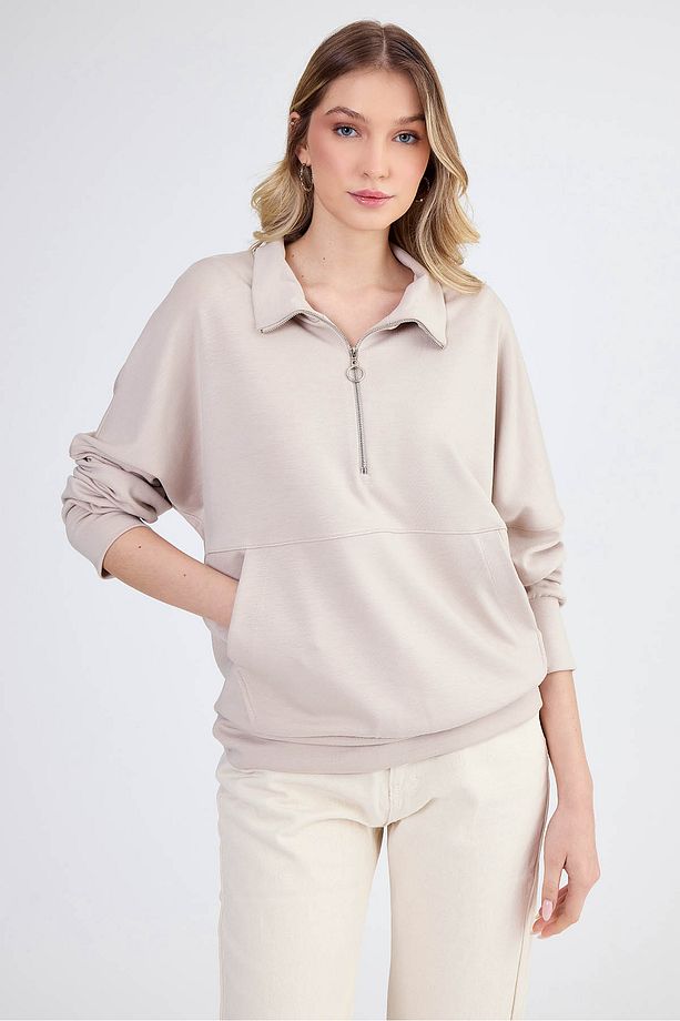 Fermuarlı Önü Cepli Modal Kumaş Sweat - 3