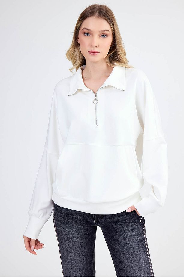 Fermuarlı Önü Cepli Modal Kumaş Sweat - 1