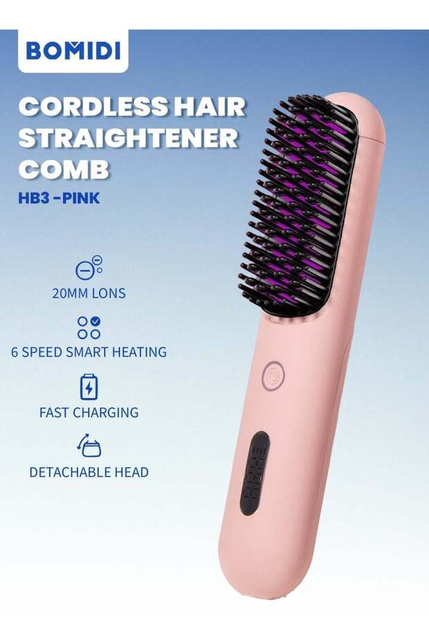 Cordless Hair Straightener Comb Detachable for Easy Clean, 200M Ions, 6 Speed Smart Temp