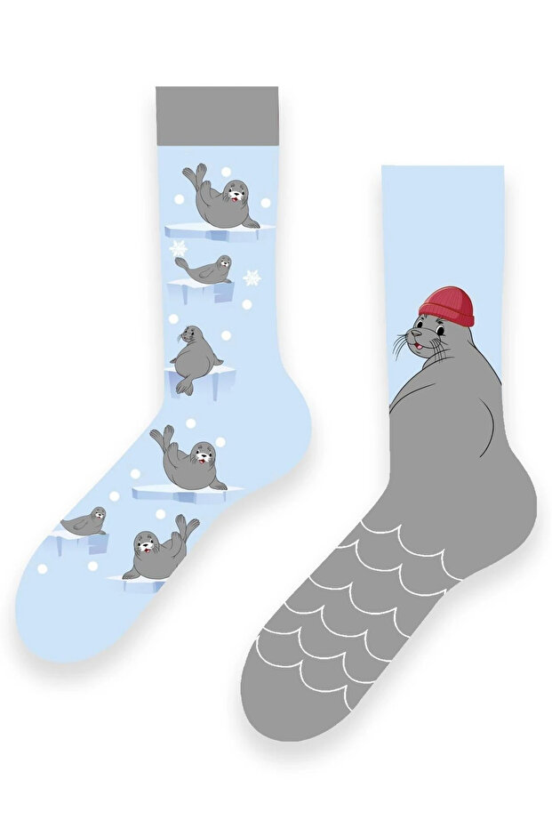 Left and Right Seal Pattern Socket Socks - 2