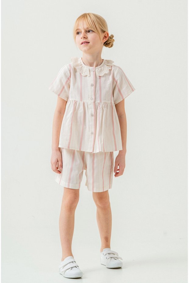 Collar Detailed Girl's Suit 3825