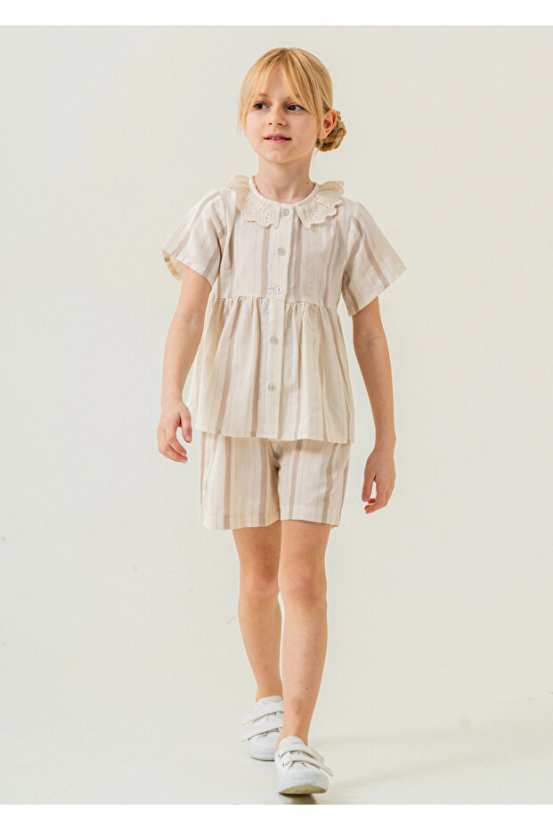 Collar Detailed Girl's Suit 3825
