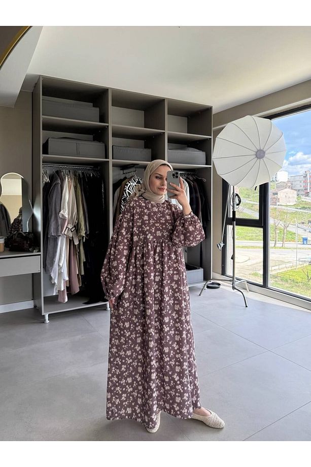 Çıtır Çiçek Desen Keten Elbise 0092 - 2