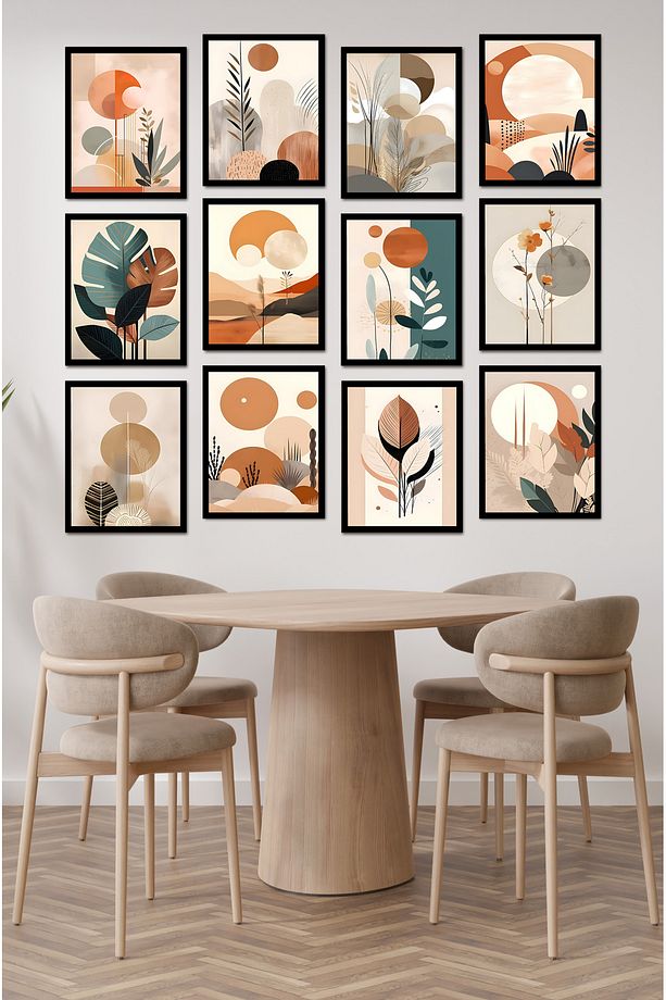 Dekorize Mdf Tablo Seti 12 Parça - Salon Oturma Odası İçin Duvar Dekoru Çerçeve Görünümlü ONK SERİ - 3