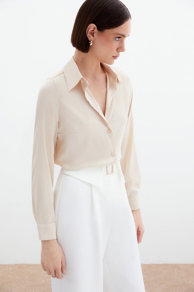 Saten Gömlek - Bej - 1