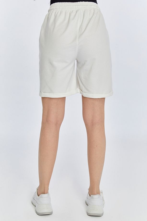 Kadın Oversize Yumuşak Dokulu Şort Modal Karışımlı Katlamalı Paça - 7
