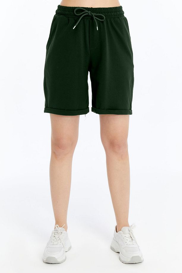 Kadın Oversize Yumuşak Dokulu Şort Modal Karışımlı Katlamalı Paça - 5