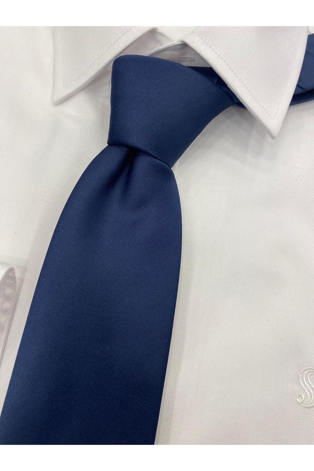 Woven Fabric Patterned Navy Blue Tie