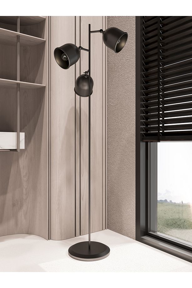 FlexArt Modern 3 Başlıklı Siyah Metal Lambader - 1