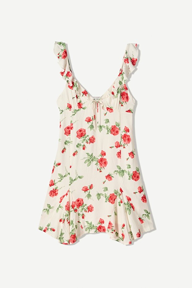 Baskılı mini askılı elbise - 2
