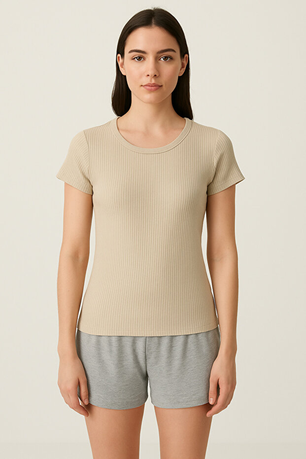 Women's Ribbed Short Sleeve Cotton T-Shirt