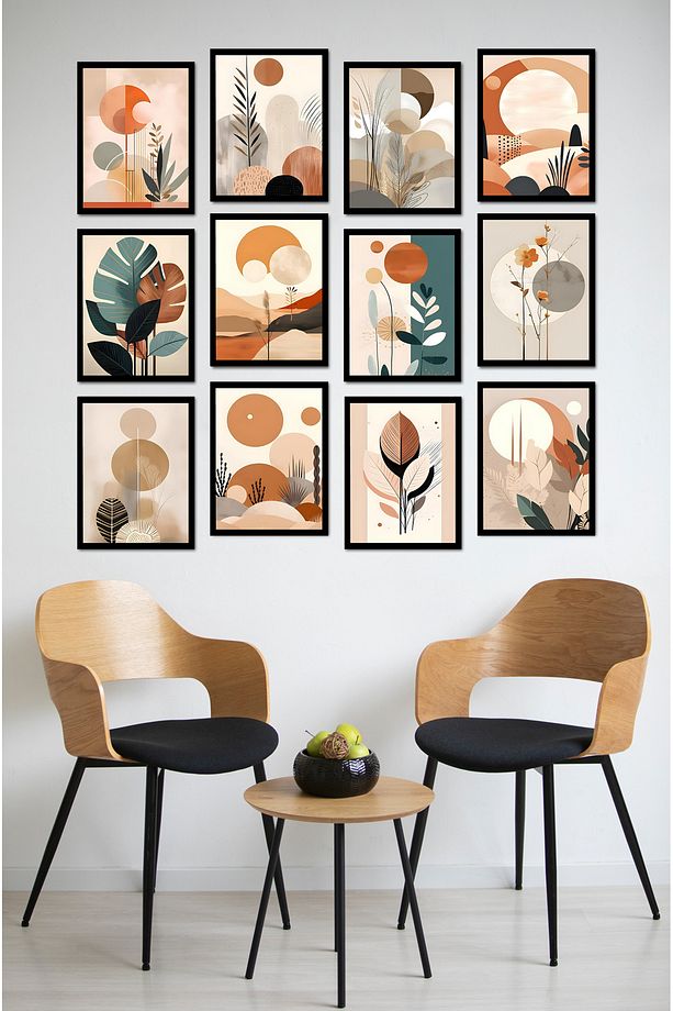 Dekorize Mdf Tablo Seti 12 Parça - Salon Oturma Odası İçin Duvar Dekoru Çerçeve Görünümlü ONK SERİ - 1