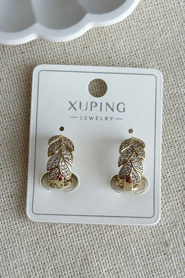 Xuping 14K Yaprak Halka Taşlı Kadın Küpe – Kararmaz | Kadın Takı Xuping Küpe - 4