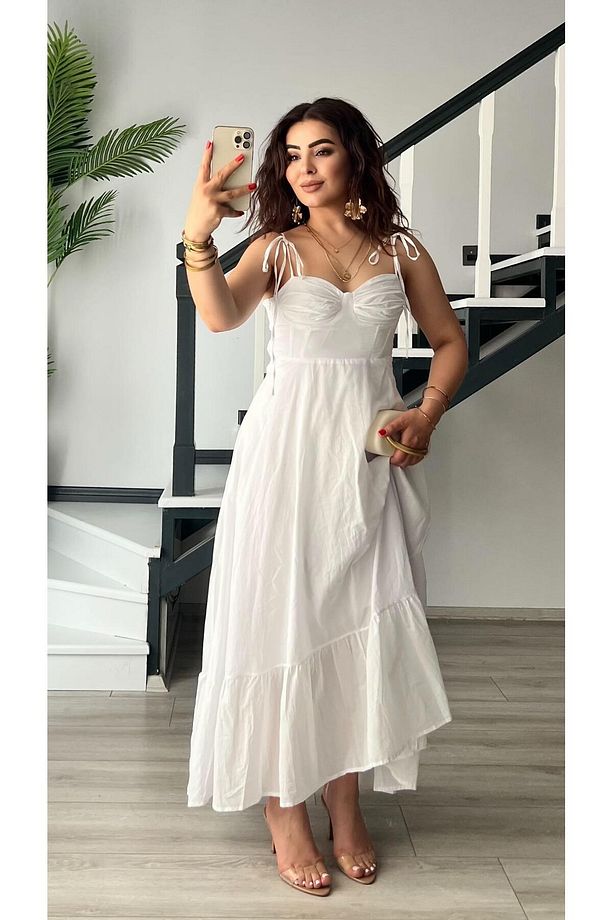 Beyaz Marka Model Fırfırlı Astarlı Elbise - 1