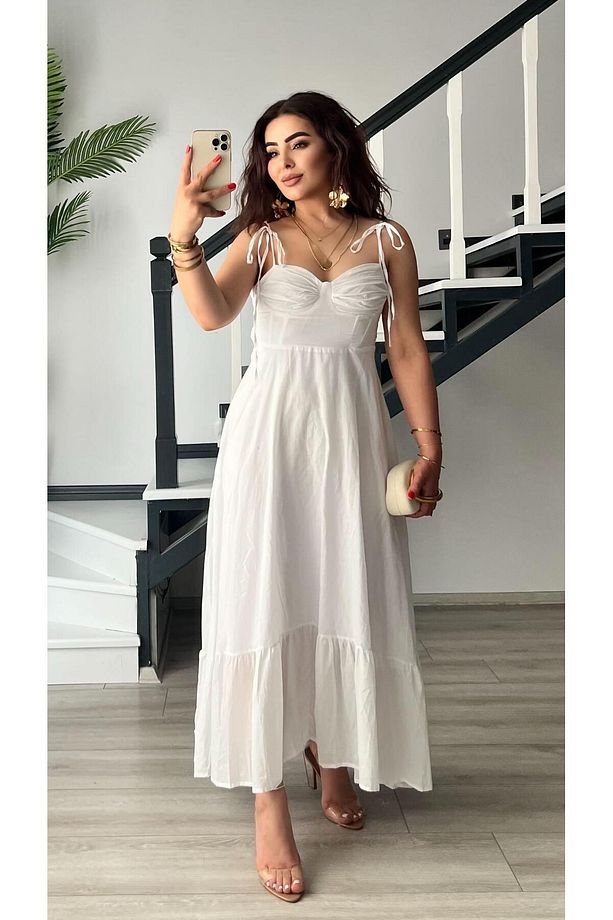 Beyaz Marka Model Fırfırlı Astarlı Elbise - 5