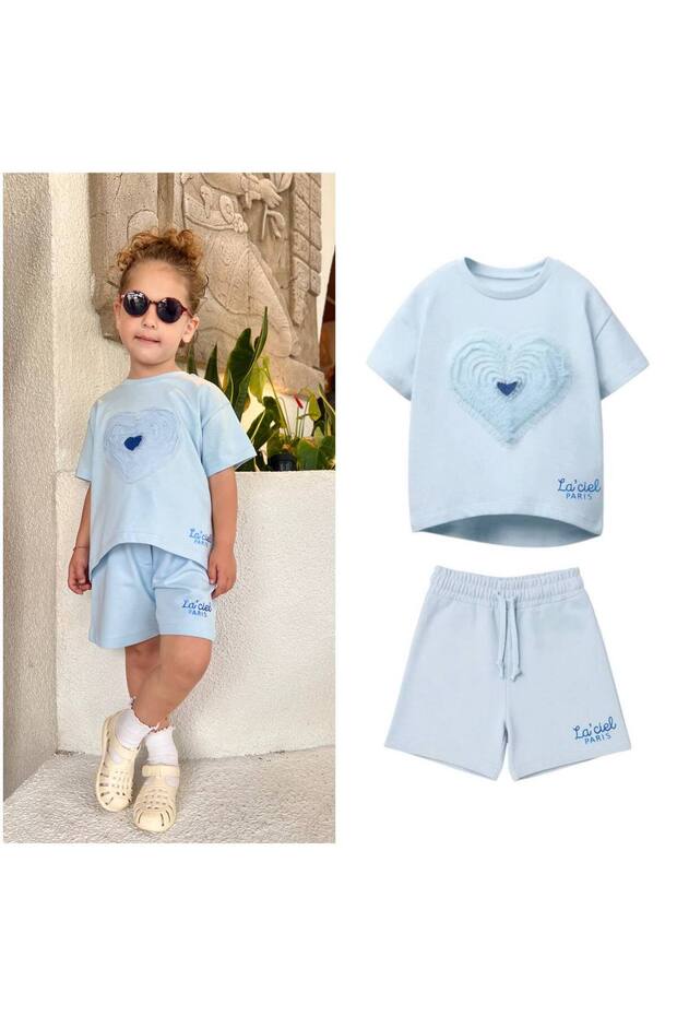 Girl's La'Ciel Paris Blue Tulle Detailed Bottom Top Set