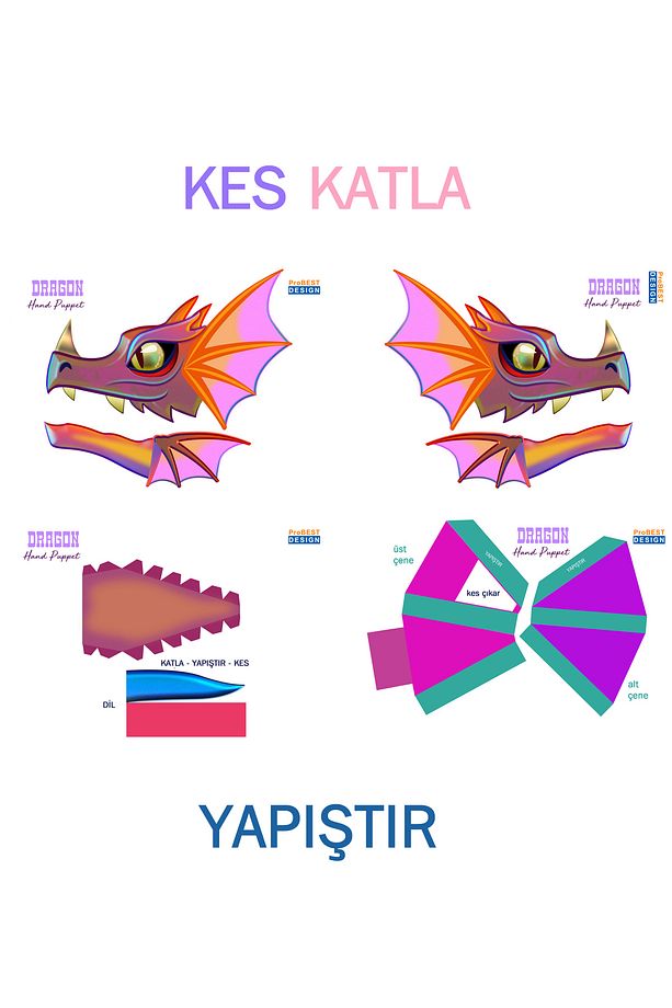 Ejderha El Kuklası, Mentossori Kes Yapıştır Kuşe Kukla El Becerisi - 6