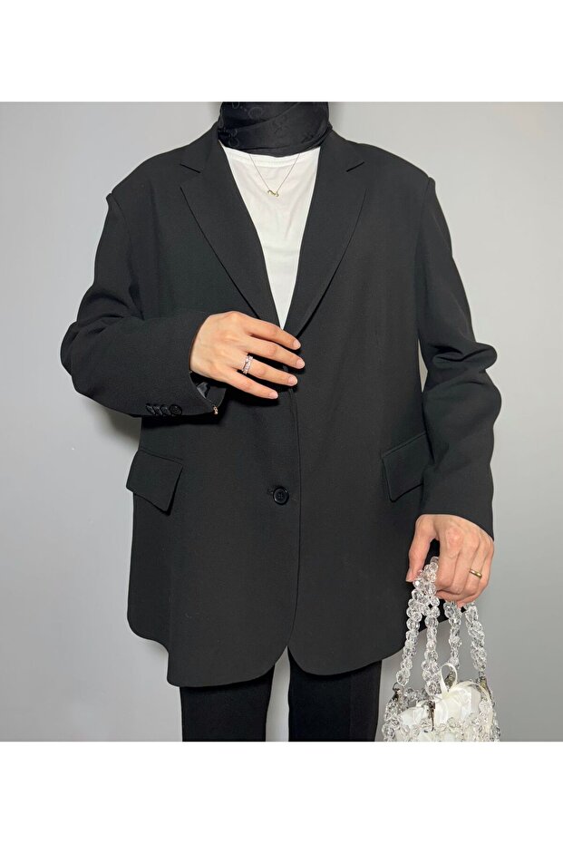 Oversize Cut Double Slit Lined Blazer Jacket - Blazer Jacket - Oversize Jacket - 3