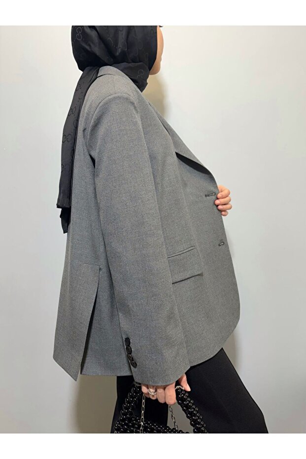 Oversize Cut Double Slit Lined Blazer Jacket - Blazer Jacket - Oversize Jacket - 1