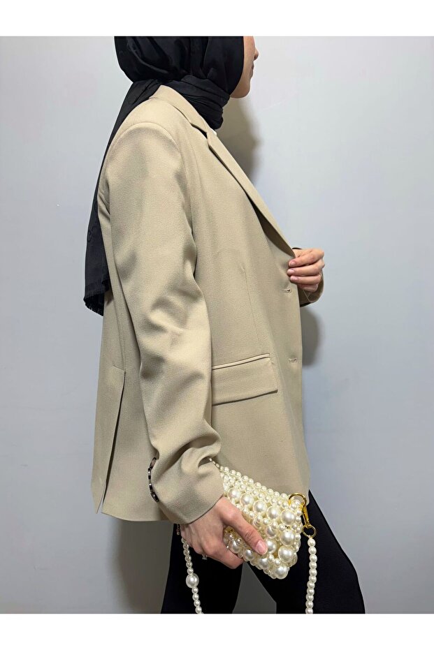 سترة بليزر مبطنة بفتحة مزدوجة كبيرة الحجم - سترة بليزر - سترة كبيرة الحجم - 4