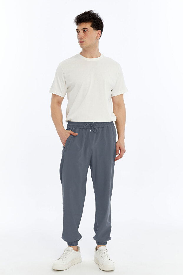 Men's Parachute Fabric Elastic Leg Baggy Loose Fit Hidden Zipper 3 Pocket Sweatpants