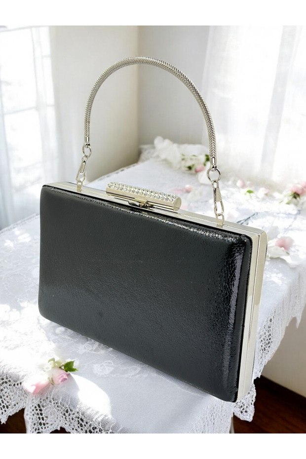New Model Black Color Shiny Patterned Chain Strap Handle Women's Evening Dress Bag Wedding Engagement Graduation