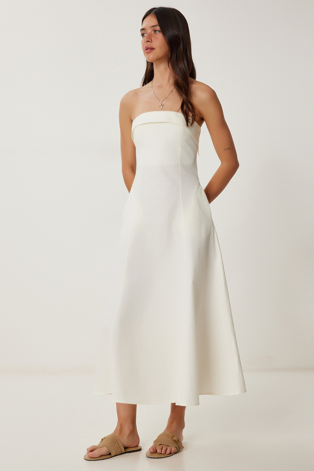Strapless Midi Popin Dress Bone Lfk0009